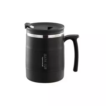 Двухслойная термостойкая кружка из нержавеющей стали с крышкой и ложкой 500 мл One Size чёрный