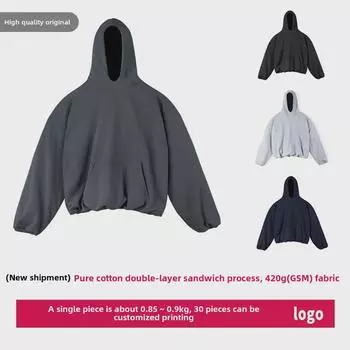 Двухслойная толстовка с капюшоном в европейском и американском уличном стиле 2024 года, вдохновленная Канье Small