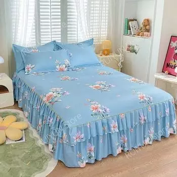 Двухслойная юбка-кровать, нескользящий чехол для матраса, протектор, юбка принцессы с цветочным принтом, покрывало, чехол на кровать, декор простыни 1pc Skirt 120x200cm