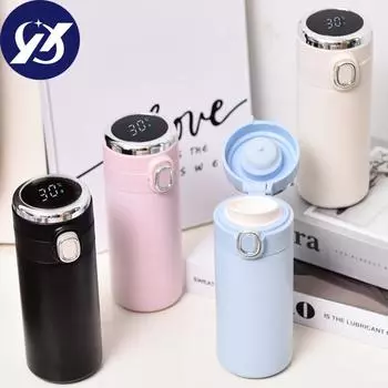 Двухслойная вакуумная отскакивающая крышка, изоляционная чашка из нержавеющей стали, интеллектуальная чашка с дисплеем температуры, деловая чашка для воды 320mL розовый
