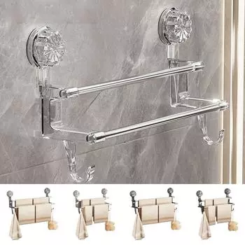 Двухслойная вешалка для полотенец с крючком, роскошная вешалка для полотенец на присоске, вешалка для полотенец для ванной комнаты, настенный держатель для полотенец
