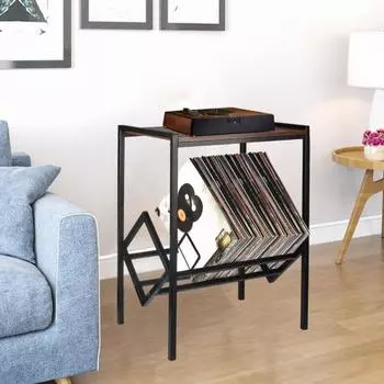 Двухслойная виниловая стойка для пластинок, текстура дерева, сверхмощная металлическая ножка, гостиная, спальня, офис, 80 альбомов, проигрыватель, проигрыватель, подставка для хранения