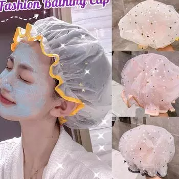 Двухслойная водонепроницаемая шапочка для душа, модные шапочки для купания, звездный узор, принадлежности для парикмахерской в ванной розовый