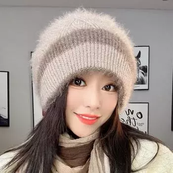 Двухслойная вязаная модная зимняя шапка для женщин, вязаная термошапка, осенне-зимняя женская шапка Adjustable (high-quality version)