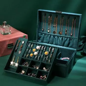 Двухслойная замшевая шкатулка для хранения ювелирных изделий в стиле ретро, ожерелье, браслет, серьги-органайзеры фиолетовый