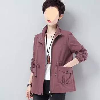 Двухслойная женская куртка весна-осень больших размеров с подкладкой, ветровка, затягивающийся шнурок, воротник-стойка, куртки женские XL розовый