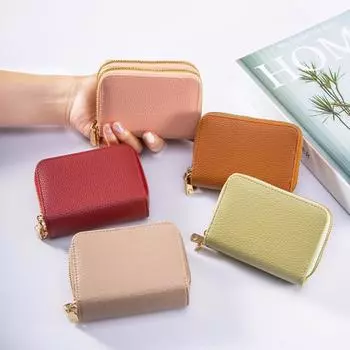 Двухслойная женская сумка для документов на молнии, многофункциональная и с несколькими отделениями для удостоверения личности розовый