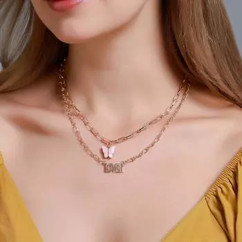 Двухслойное акриловое ожерелье-бабочка с буквенным кулоном в виде ангела, длинная цепочка, ювелирные изделия 3
