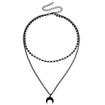 Двухслойное черное персонализированное ожерелье-чокер с луной и бахромой, ожерелье, украшение, темпераментное, простое, в стиле холодного ветра, цепочка для ключицы чёрный