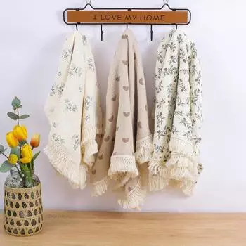 Двухслойное хлопковое детское одеяло с кисточками - летний чехол для коляски и пеленка 80x65 cm