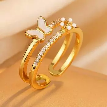 Двухслойное кольцо-бабочка Fairy, нишевый дизайн, первоклассное чувство, модная индивидуальность, изысканное легкое роскошное кольцо на указательный палец Opening adjustable золотой