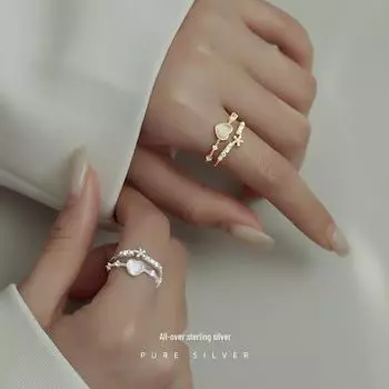 Двухслойное кольцо Banyan Tree из серебра 925 пробы с сердцем и цветком Adjustable opening белого золота