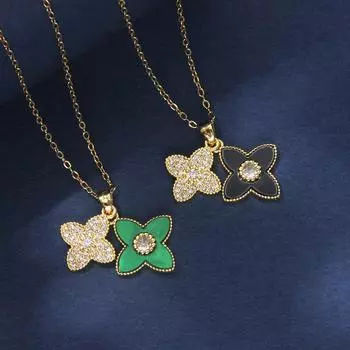 Двухслойное колье клевер с цирконами