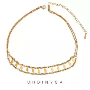 Двухслойное колье с бриллиантами для женщин, ожерелье из нержавеющей стали, модный аксессуар золотой