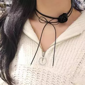 Двухслойное кожаное ожерелье с цветочным бантом, женское, нишевое, дизайн, чувство ретро, индивидуальность, универсальная, модная, цепочка на ключицу