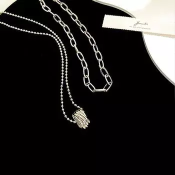 Двухслойное круглое ожерелье из стерлингового серебра 925 пробы для женщин и мужчин с геометрическим узором ручной работы в стиле панк S-N213