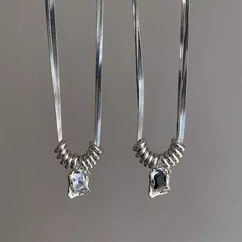 Двухслойное квадратное ожерелье в стиле панк в стиле хип-хоп для женщин, модное черно-белое ожерелье с цирконием на ключице, ювелирное изделие, подарок для вечеринки чёрный