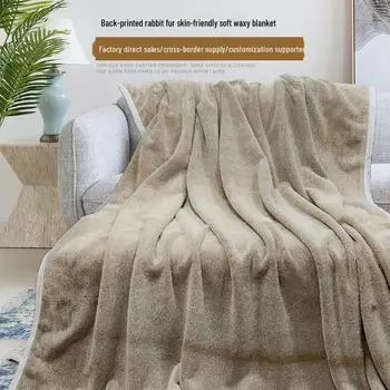 Двухслойное одеяло из серебристой лисицы и кролика для офиса или дома 150x190 cm синий/глубокий