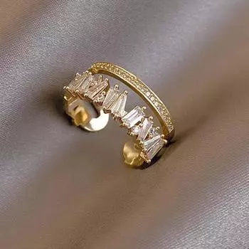 Двухслойное открывающееся медное кольцо для девочек, широкое полое кольцо на палец, ювелирный аксессуар золотистый