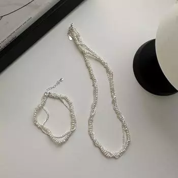 Двухслойное ожерелье-браслет из стерлингового серебра 925 пробы с жемчугом и сверкающим песком 925 Silver