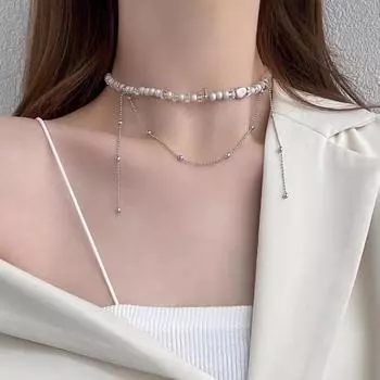Двухслойное ожерелье из бисера, сложенное в стопку, сказочный свет, роскошный нишевый дизайн, кисточка, цепочка на ключицу, новые аксессуары