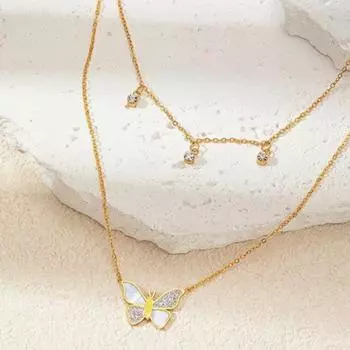 Двухслойное ожерелье из нержавеющей стали 316 с бабочкой из циркония для женщин, простой дизайн с ювелирными изделиями For You, модные аксессуары, креативный подарок