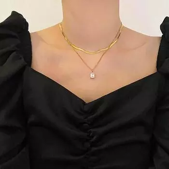 Двухслойное ожерелье из нержавеющей стали 316L с цирконом, сохраняющее цвет, женское новое легкое роскошное ожерелье из змеиной кости, ниша, цепочка на ключицы золотистый