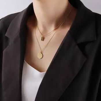 Двухслойное ожерелье из титановой стали с квадратными буквами, цепочка на ключицу для девочек, небольшой дизайн, простое ожерелье
