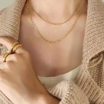 Двухслойное ожерелье из титановой стали с плоской змеиной костью, женское, холодное, легкое, роскошное, с цепочкой на ключицу, простое, с индивидуальным темпераментом, с трендовой цепочкой на шею