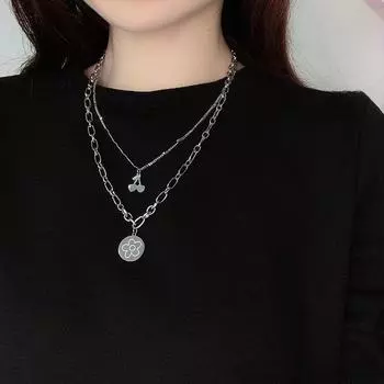 Двухслойное ожерелье из титановой стали с цветущей вишней — элегантный дизайн 2025 года для женщин double set