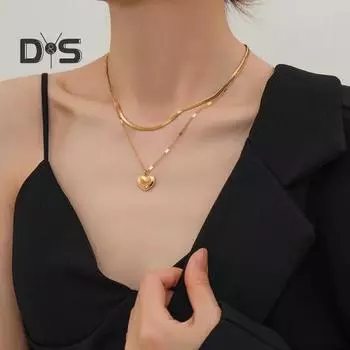 Двухслойное ожерелье из змеиной кости из нержавеющей стали, ожерелье с подвеской «Любовь», регулируемая удлиненная цепочка, ожерелье золотистый