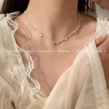 «Двухслойное ожерелье Linlang Starry Night»: Легкая роскошная цепочка с подвеской на ключицу из жемчуга model n0420b