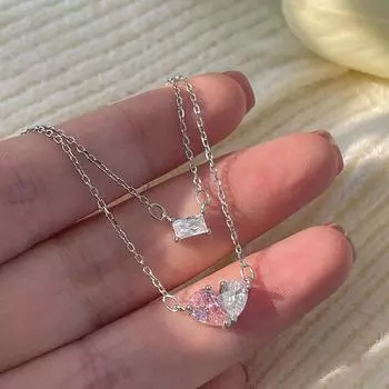 Двухслойное ожерелье Love Pink Diamond для девочек, легкое, роскошное, нишевое, милое, высококлассное, замок Sense