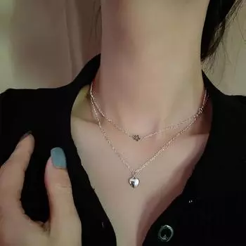 Любовь Двухслойное ожерелье Мода Милый Крутой Девушка Чокер Мода Инс Ветер Цветок Сердце Подвеска Ключичная Цепочка