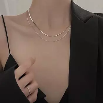 Двухслойное ожерелье на ключицу с серебряным покрытием S925 - холодный стиль 2021 года, простое и универсальное для женщин Double-layer Snake Bone Chain Gold