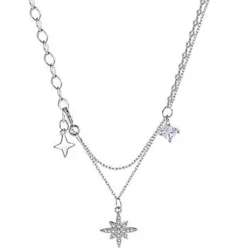 Двухслойное ожерелье с бриллиантами и гексаграммой, женское, осенний прилив, темперамент, нишевый дизайн, холодный ветер, звездная бахрома, цепочка на ключицу