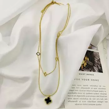 Двухслойное ожерелье с четырьмя листочками клевера для женщин, универсальная цепочка на ключицу из титановой стали, легкие роскошные нишевые новые высококачественные сочетающиеся ювелирные изделия