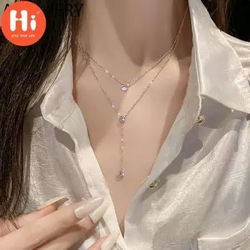 Двухслойное ожерелье с кисточками из циркона для женщин, нежная темпераментная цепочка на ключицу, простые ювелирные изделия золотой