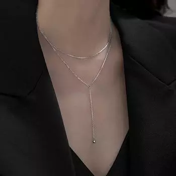 Двухслойное ожерелье с кисточками из стерлингового серебра: Роскошный, нишевый дизайн для изысканного стиля высшего класса — коллекция Лето 2023. NS723 золотой