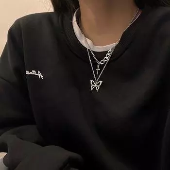 Двухслойное ожерелье с крестом и бабочкой, новое женское легкое роскошное нишевое дизайнерское решение Sense Ins, хип-хоп, ключичная цепочка