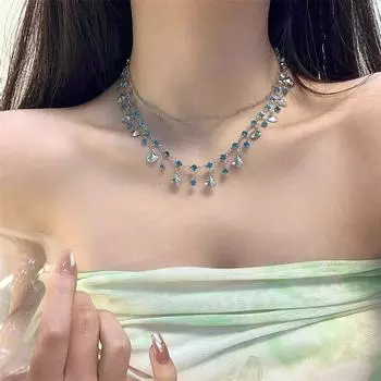 Двухслойное ожерелье с подвеской для женщин в стиле суда Blue Love, двухслойное ожерелье из ракушек 40CM