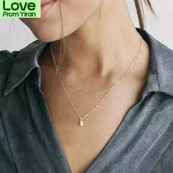 Двухслойное ожерелье с подвеской из жемчуга ручной работы из 14-каратного золота, колье в стиле бохо, женское колье, женское ювелирное ожерелье