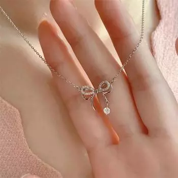 Двухслойное ожерелье с подвеской в виде банта для женщин и девочек, элегантное универсальное ожерелье, ключичная цепочка, ювелирные аксессуары onesize