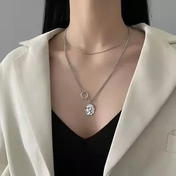 Двухслойное ожерелье с портретом, цепочка для парного свитера, мужской и женский дизайн, новые длинные аксессуары в стиле хип-хоп, кулон, ювелирные изделия