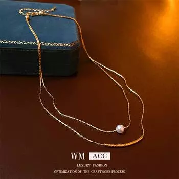 Двухслойное ожерелье с жемчугом в стиле барокко, универсальная металлическая цепочка на ключицу, простое, легкое, роскошное и высококачественное ожерелье для женщин золотой