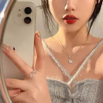 Двухслойное ожерелье с жемчужным сердцем из циркона, сладкая цепочка на ключицу