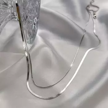 Двухслойное ожерелье, Женское ожерелье в классном стиле, Простое ожерелье, Новогодняя вещь, Цепочка на ключицу