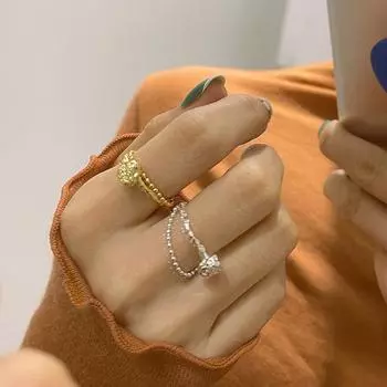 Двухслойное плиссированное кольцо женское легкое роскошное нишевое дизайн Sense Ins Cold Wind Chain Tinfoil Texture Ring регулируемое