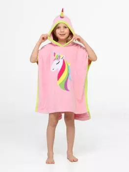 Двухслойное пляжное полотенце-пончо для девочек с единорогом