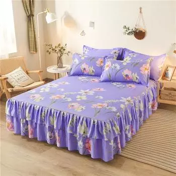 Двухслойное покрывало с подолом, утолщенное противоскользящее, простыня с принтом, постельное белье, товары с растительными и цветочными узорами 120x200cm 3pcs